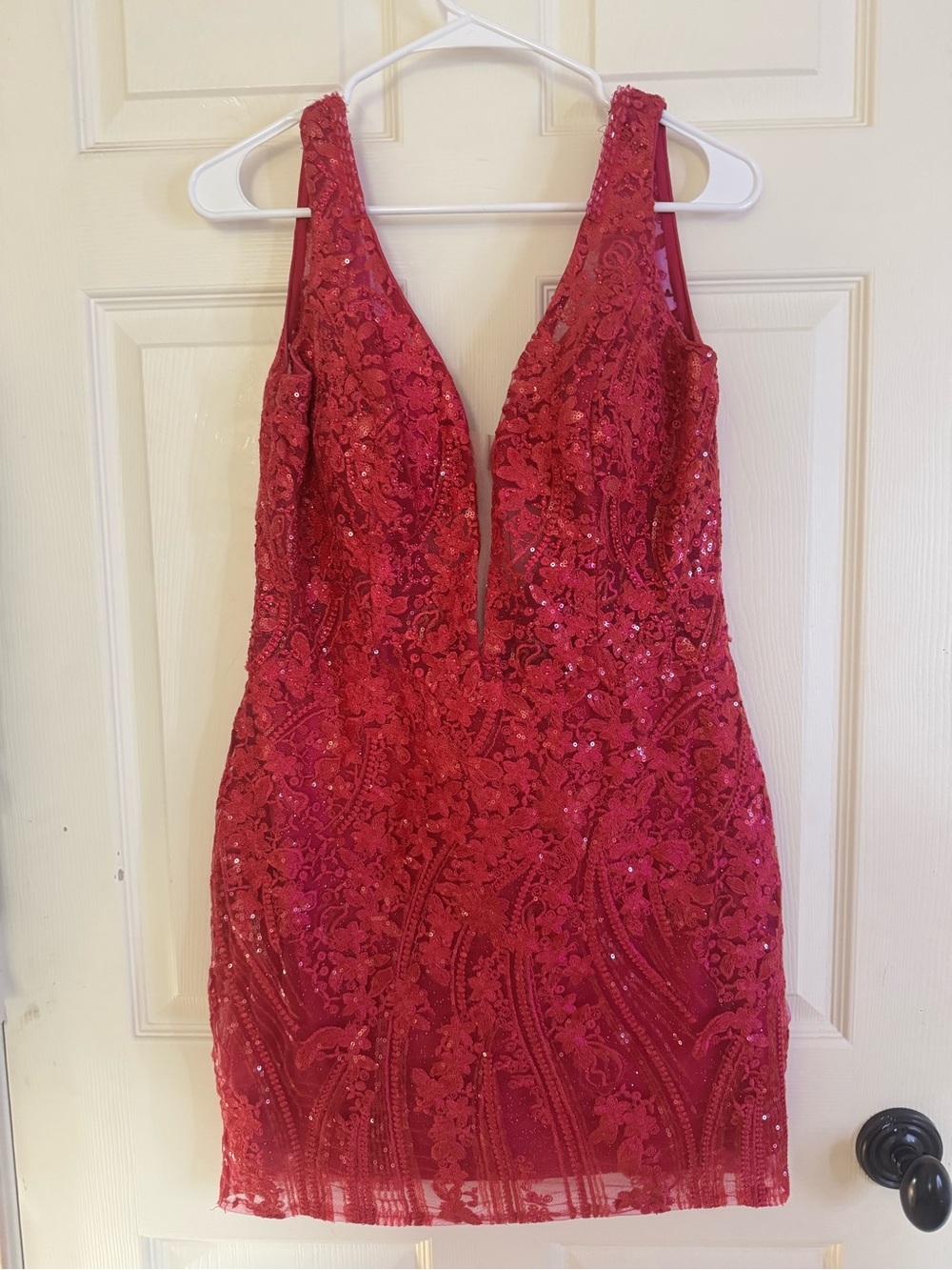 Pinkish Purple Sequin V-Neck Floral Lace Dress